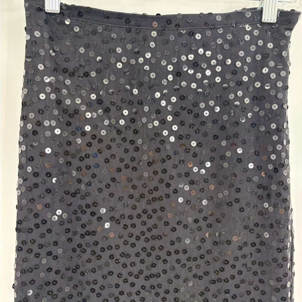 Vintage Y2K 2000s edgy cocktail boho disco sequin midi black skirt size 25